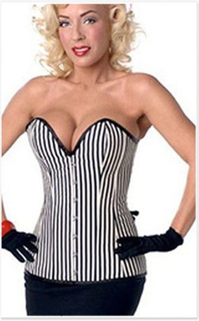 White and black long overbust corset Free shipping - qm110