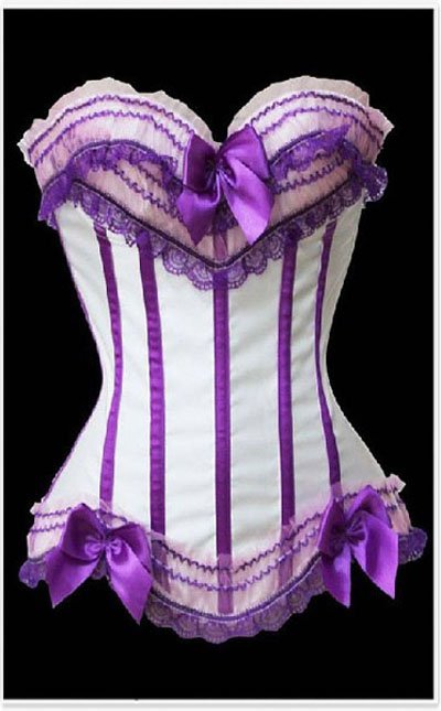 White and purple flower overbust corset Free shipping - qm8068