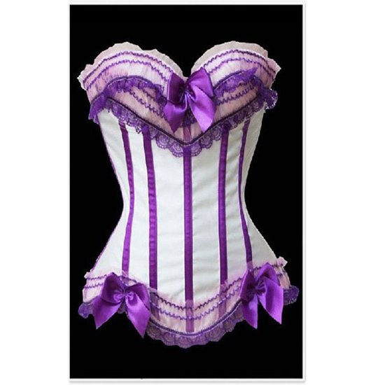 White and purple flower overbust corset Free shipping - qm8068