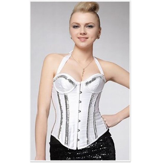 White and silvery overbust corset with bra - qm1012white