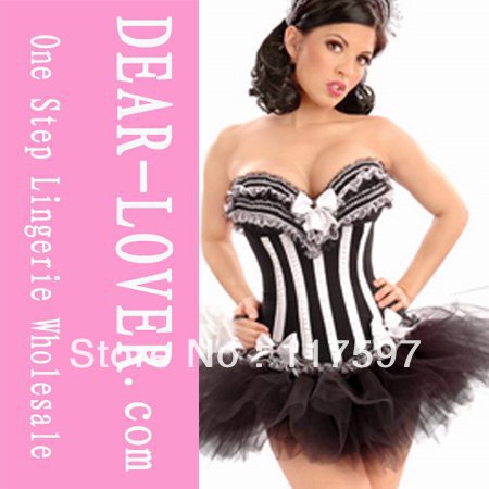 White-Black Lace Up corset with G-string LC5086-1 + Cheaper price + Free Shipping Cost + Fast Delivery