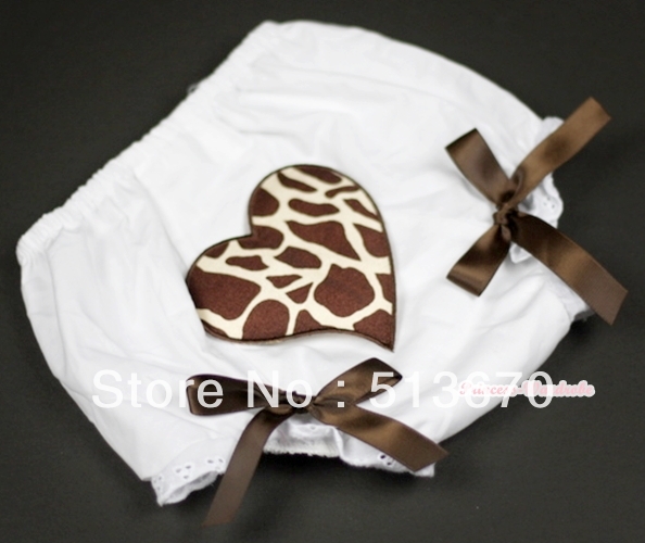 White Bloomer With Brown Giraffe Heart Print & Brown Bow MABL85