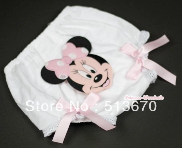 White Bloomer With Light Pink Minnie Print & Light Pink Bow MABL81