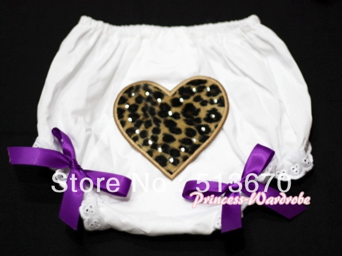 White Bloomers & Leopard Print Heart & Dark Purple Bows MALD05