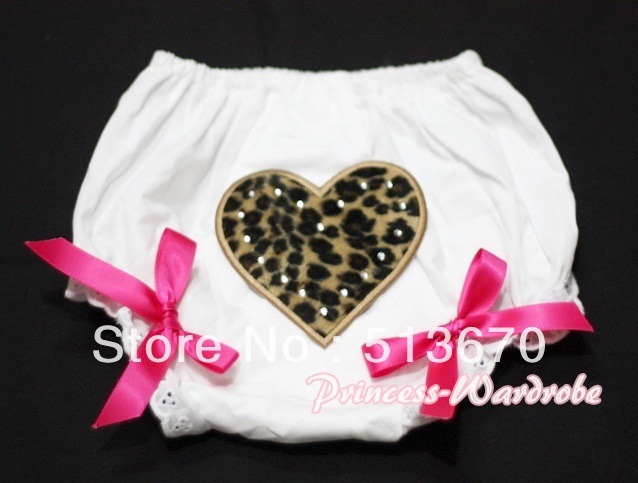 White Bloomers & Leopard Print Heart & Hot Pink Bows MALD03