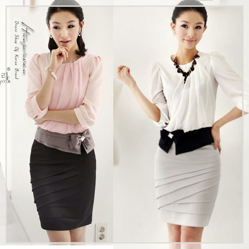 White collar ol elegant slim plus size chiffon professional set women's formal skirt summer skirt work wear