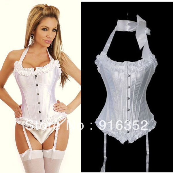 White Elegant 22 Full Steel Boned Tight Lacing Corset Bustier Top Overbust S-2XL free shipping