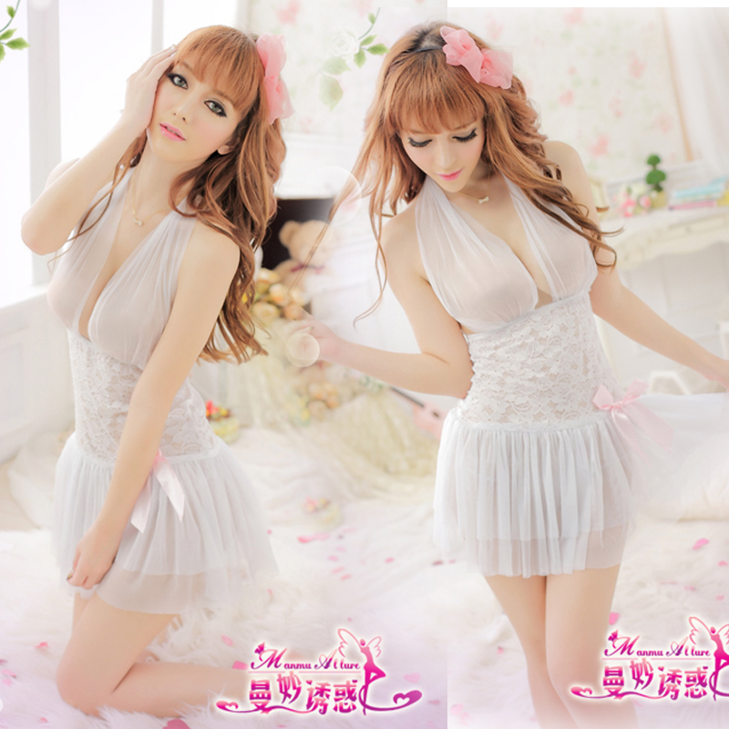 White elegant gauze sexy nightgown elegant sexy white sleep set