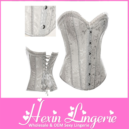 White Embroidered Steel Boned Corset with Trimmed Ruffles LB4222 Size S M L XL 2XL 3XL 4XL 5XL 6XL