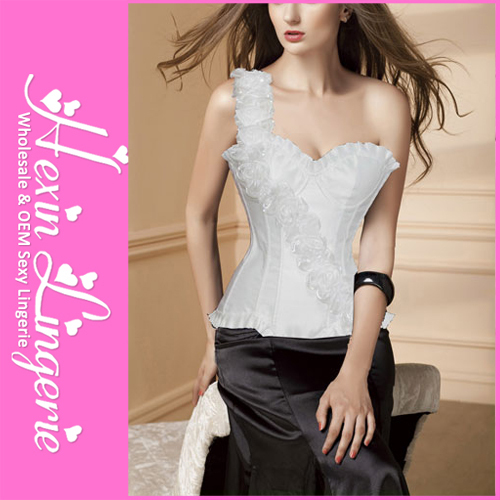 White One-shoulder Fashion Rose Trimmed Sexy Strap Corset LB4440 Size  S M L XL