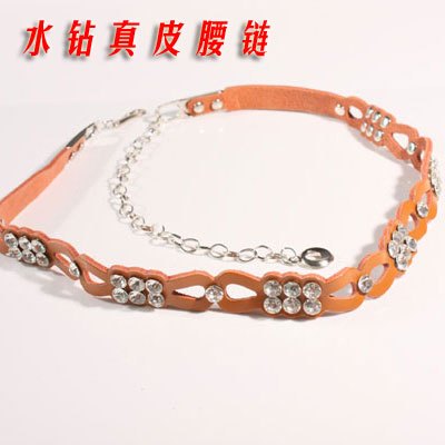 White personalized rhinestone brown cowhide fashion belly chain red women's genuine leather black belt y137