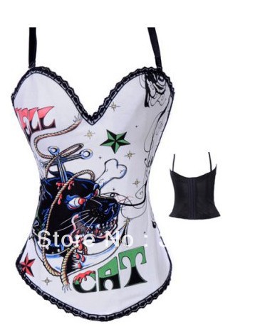 White Print Lion Sexy Corsets & Bustiers With Cup LB4468 Size S M L XL 2XL