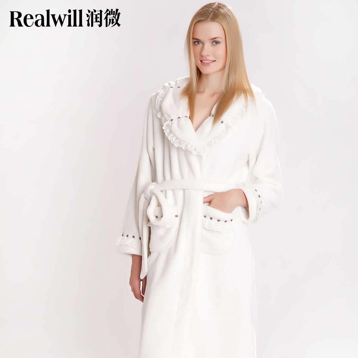 White rose new arrival coral fleece flannel long-sleeve casual lounge robe