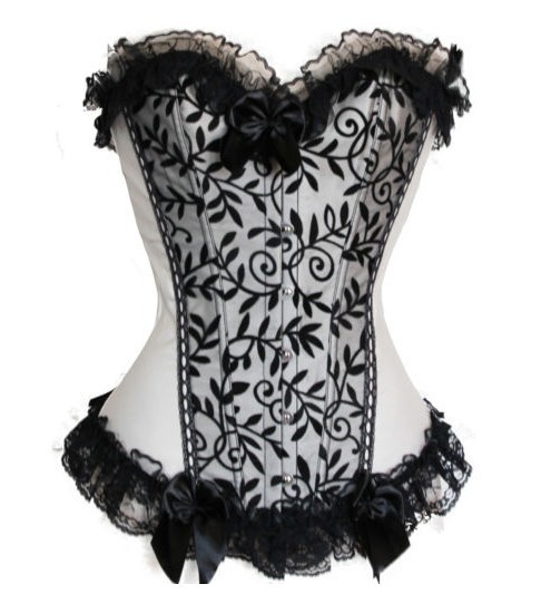 White satin lace overlay boned lace up basque corset busiter bodyshaper costume S-2XL