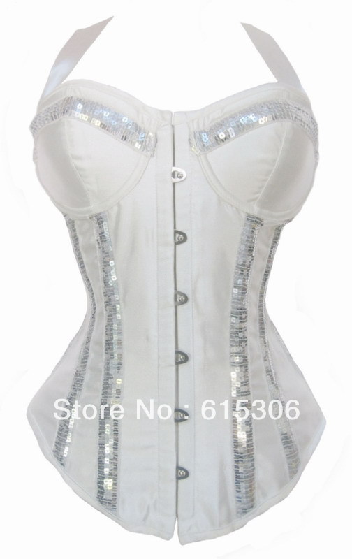 White Sequin Neck Line Corset with G-string + Cheaper price + Free Shipping Cost + Fast Delivery