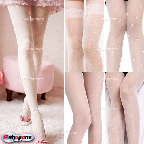 White Sexy Woman Pattern Jacquard Pantyhose Tights Stockings