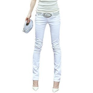 White skinny jeans female slim casual pencil pants plus size trousers