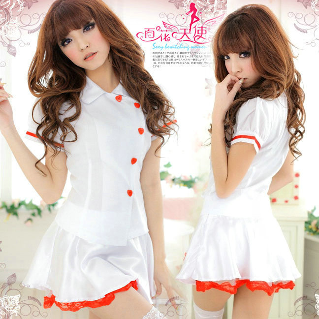 White slanting lapel top miniskirt set student skirt sleepwear nightgown miniskirt female lingerie