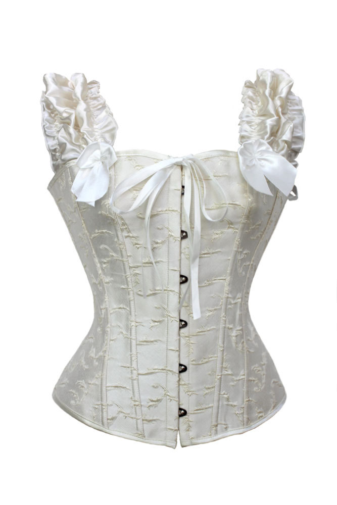 White spiral steel boned with shoulder strap lace up boned corset bustier  dropship S-2XL