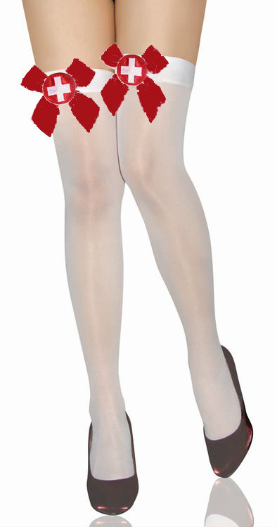 White Thigh High with Stain Bow and Nurse Badge Sexy Stockings wholesale retail sexy hosiery 8742