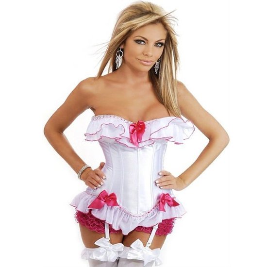 White with pink flower fashion overbust corset body shaper Free shipping - qm8822