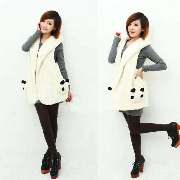 White Women Fur Vest Winter Wool Hooded Sweet Casual Imitation thickened long Vest Jacket Fashion HR406W