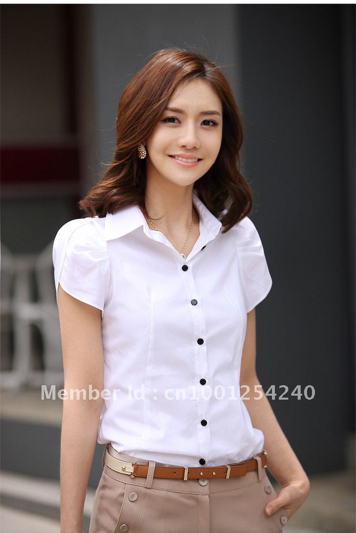 White women's short-sleeve shirt/ Women slim career shirt/ summer casual blouse/New 2012 /Free shipping VZ1205-D