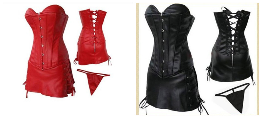 Whole Sale New Sexy PU Leather Corset Dress Basques skirt Lingerie Set k28 S M L XL 2XL 3XL 4XL 5XL 6XL