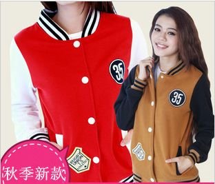 Wholedsale and Retail 2012 New Women Long Sleeve NO 35 Fleece Baseball Jacket Mandarine Varsity Outwear Cotton Cardigan