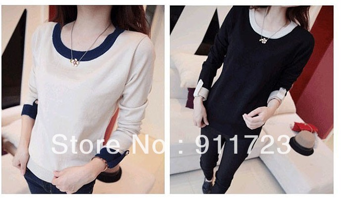 Wholesal Brand New Womens Brief Fashion Knitting Pullover/Color Matching Round Neck Knitted Pullover/Woman Fashion Pullover