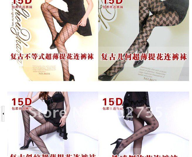 wholesale  10 pcs 15D black ultra-thin fake tattoo stockings ankle leg side jacquard pantyhose socks 8611