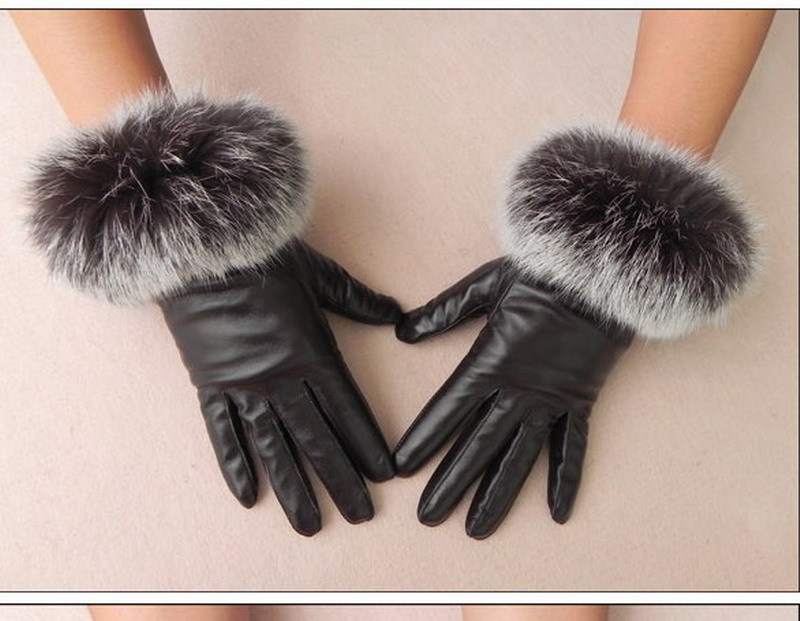 Wholesale:10pcs /lot Topsale  2012 Fashion Genuine Leather Glove Lamb Glove /Sheep Skin with  Rabit Fur  Size of S, M, L