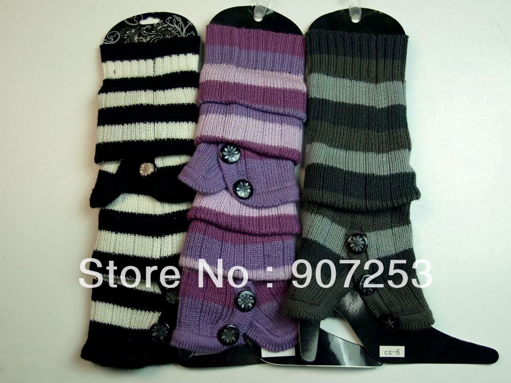 wholesale 12pcs/lot Fashion horizontal stripes stripe button wool socks woman's knee high  leg sets