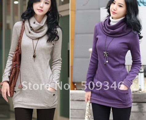 Wholesale 1pc/lot Fashion Spring Autumn Pullover Sweater For Women Lady Solid  Tops Blouse High Neck Black Gray Purple Dark Red