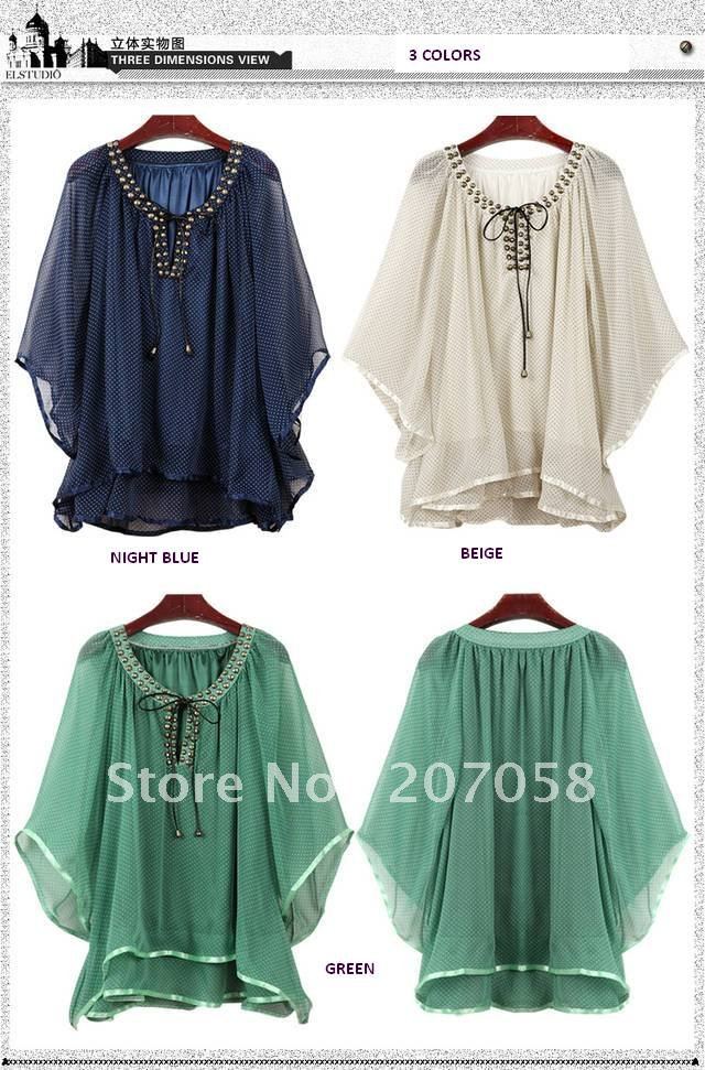 wholesale 2012 new arrival ladies chiffon blouse with revet on neckine  3 colors