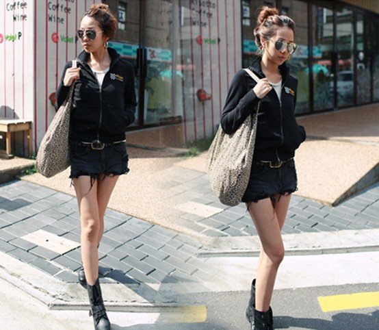 Wholesale 2012 New Fashion Korean Women Jeans Shorts Hole Black Denim Shorts