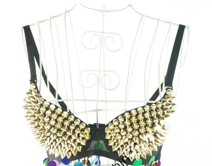 Wholesale 2012 New Fashion Sexy Bras Women Party Disco Rivet Bra Punk Dance Bras For Women Best Quality 250