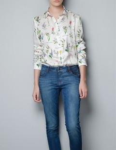 Wholesale 2012 NEW Women's Casual Long Sleeve Tops Blouse Lady Flower Printed Chiffon Shirts with Revets on collar freeshipping