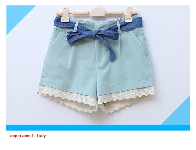 wholesale 2012 summer cutout laciness patchwork high  straight shorts with belt frees shipping