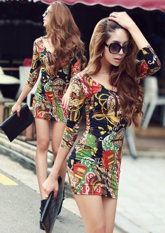 wholesale 2012 super sexy nighclub  tight dress  v-neck  print  mini package hip dress