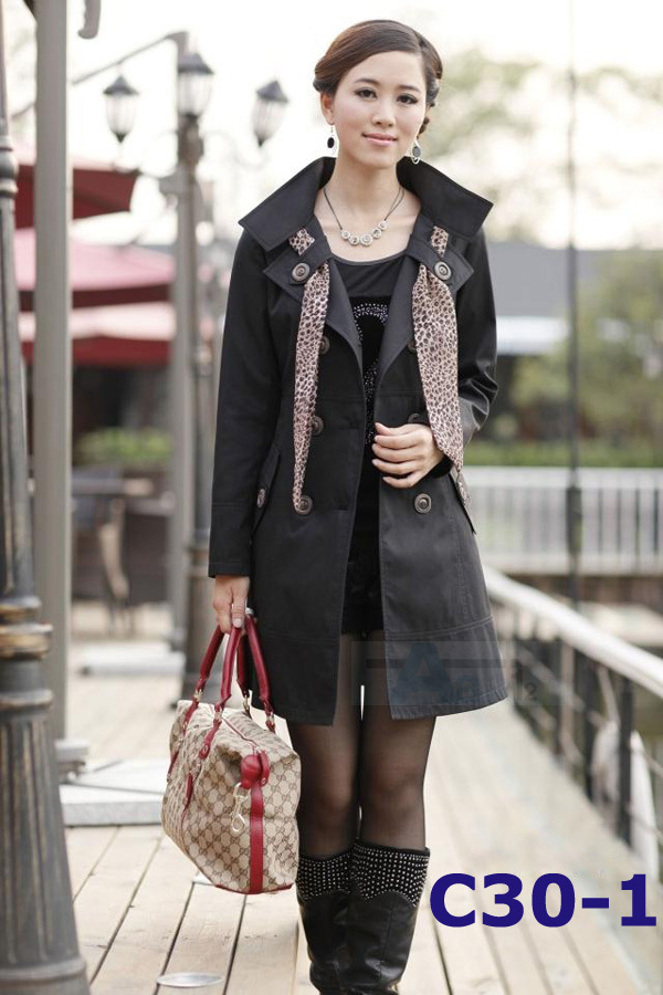 Wholesale - 2013 HOT Womens Lady Double-Breasted Long Trench Coats Scarf Coat Outwear M-L  #C30-1 FREE SHIPPING