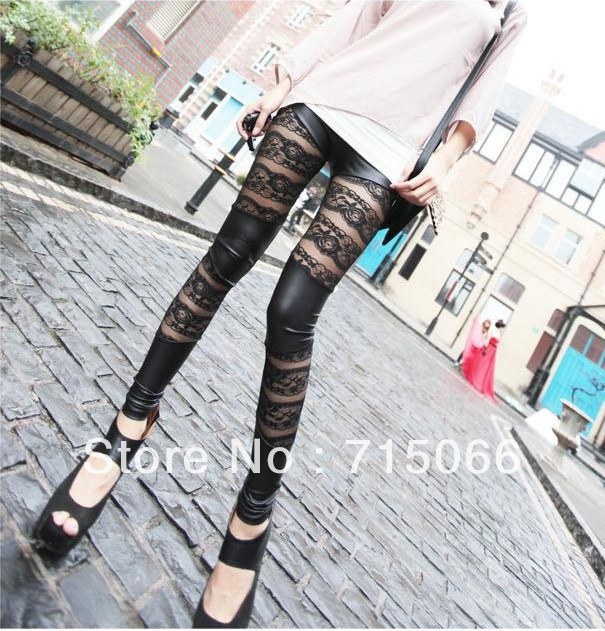 Wholesale 2013 imports of high-end custom / leather stitching lace flowers hollow leggings pantyhose points code No.