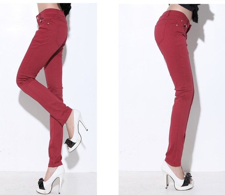 Wholesale 2013 new fashion colored pants women slim fit, elastic pencil jeans look , basic style, mid rise, size 26 to 31