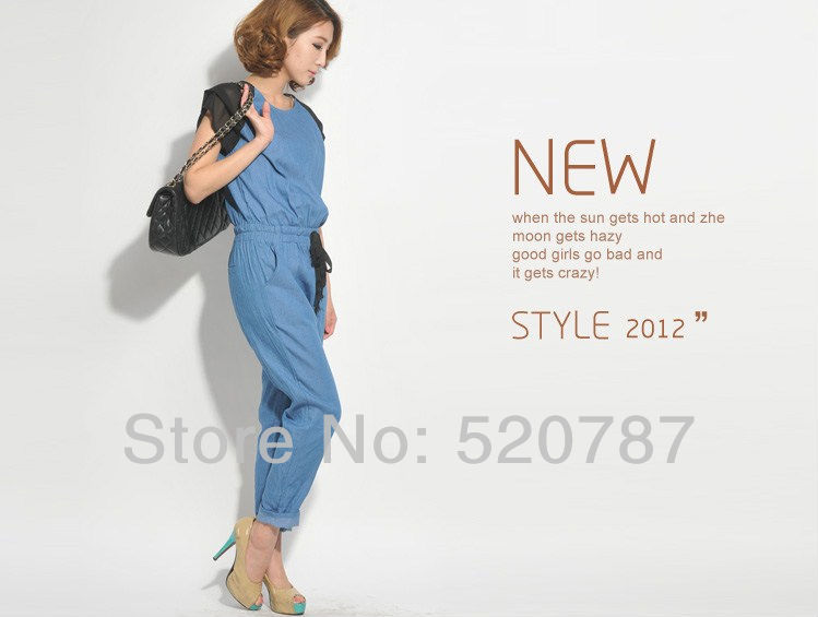 Wholesale 2013 New Short Sleeve casual Loose Jumpsuit For Women With Sashes FREE SHIPPING#WAWW024