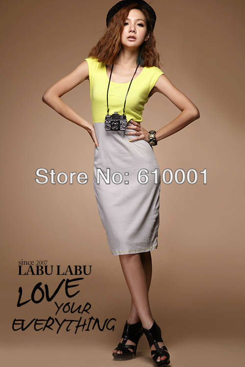 Wholesale 2013 SUMMER BRAND NEW Hot Fashion Color Matching Long Dress Women Short Sleeve