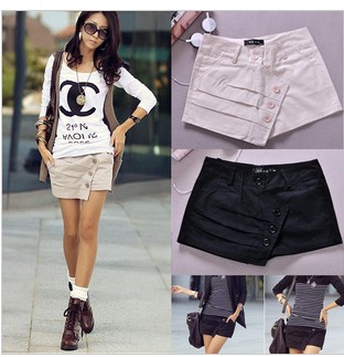 Wholesale 2013 Women Summer Pleated Short Hot Button Up Short pants Beach Skirt shorts S-L Freeshipping