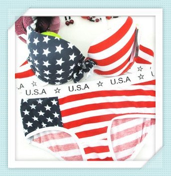 Wholesale 20PCS/LOT  Women's USA Flag Bra Set Sexy Bow Push Up Bra