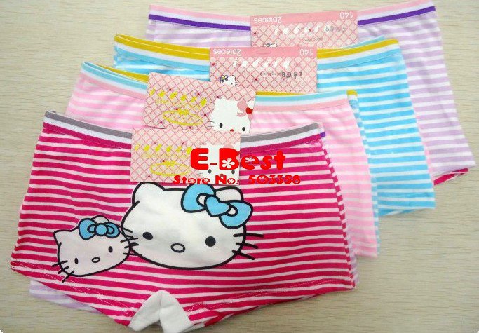 Wholesale!24pcs /lot baby girl striped cartoon shorts kids hello kitty print underwears soft cotton boxers cute design shorts