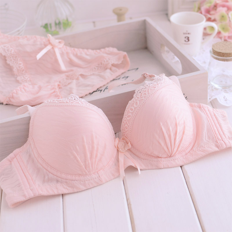 wholesale 3 pcs/lot Unique elegant shrimp pink 3 breasted bra set underwear set