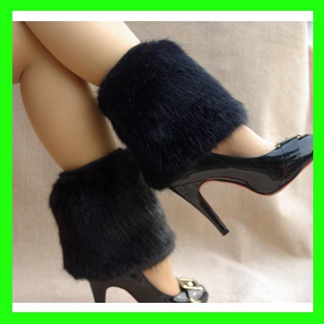 Wholesale 3pcs/Lot 15cm(5.9") Autumn Winter Black Faux Mink Fur Leg Warmers Socks For Lady Women Boot  2012 Free Sale